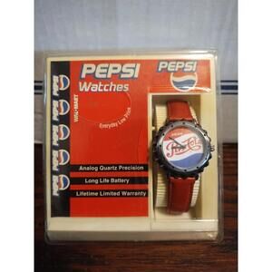 Pepsi Cola Quartz Analog "Bottle Cap" Watch Red Leather Band